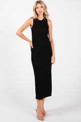 Black Ribbed Knit Sleeveless Maternity Dress