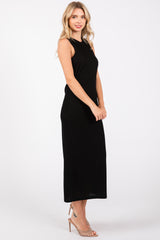 Black Ribbed Knit Sleeveless Dress