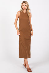 Mocha Ribbed Knit Sleeveless Dress