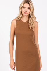 Mocha Ribbed Knit Sleeveless Dress