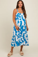 Blue Geometric Print Maternity Midi Dress