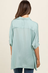 Sage Satin Oversized Maternity Shirt