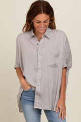 Grey Satin Oversized Maternity Shirt