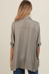 Olive Satin Oversized Maternity Shirt