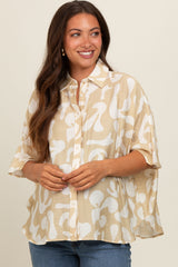 Beige Abstract Leaf Button Down Maternity Shirt