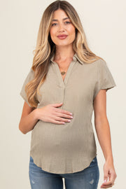 Olive Striped Split V-Neck Dolman Sleeve Maternity Top