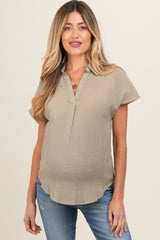 Olive Striped Split V-Neck Dolman Sleeve Maternity Top