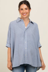 Blue Checkered Oversized Button Down Maternity Shirt