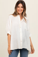 Ivory Textured Maternity Button Down Blouse