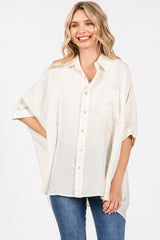 Ivory Textured Maternity Button Down Blouse