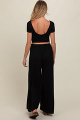 Black Crop Top and Wide Leg Pant Maternity Set