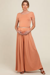 Orange Crop Top Wide Leg Pant Maternity Set