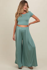 Jade Crop Top Wide Leg Pant Maternity Set