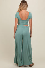 Jade Crop Top Wide Leg Pant Maternity Set