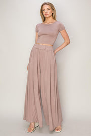 Mauve Crop Top Wide Leg Pant Set