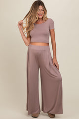 Mauve Crop Top Wide Leg Pant Maternity Set