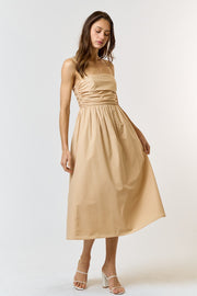 Beige Ruched Midi Dress