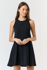 Black Knit Pleated A-Line Dress