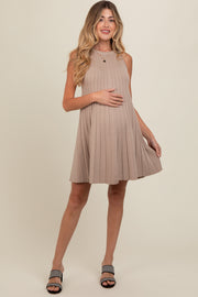 Taupe Knit Pleated Maternity A-Line Dress