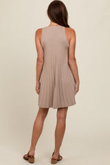 Taupe Knit Pleated A-Line Dress