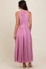 Pink Pleated Empire Tied Waist Midi Dress