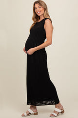 Black Sheer Knit Layered Maternity Maxi Dress