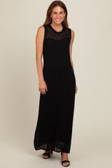 Black Sheer Knit Layered Maternity Maxi Dress