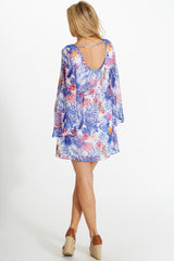 Royal Blue Tropical Print Chiffon Dress