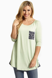 Mint Green Animal Print Back 3/4 Sleeve Tunic