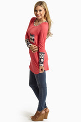 Coral Tribal Print Accent Top