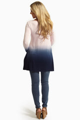 Pink Navy Faded Ombre Print Top