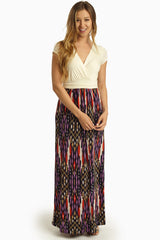 Ivory Printed Bottom Draped Maxi Dress