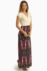 Ivory Printed Bottom Draped Maxi Dress