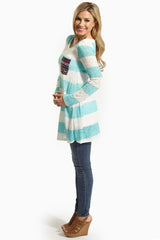 Aqua Striped Tribal Print Pocket Knit Tunic