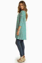 Teal Striped Pocket Front 3/4 Sleeve Tunic