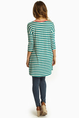 Teal Striped Pocket Front 3/4 Sleeve Tunic