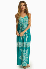 Turquoise White Printed Maxi Dress