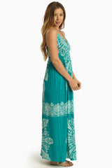 Turquoise White Printed Maxi Dress