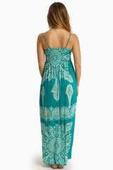 Turquoise White Printed Maxi Dress