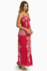 Fuchsia White Printed Maxi Dress