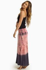 Coral Grey Tie-Dye Print Maxi Skirt