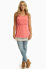 Coral Crochet Trim Tank Top