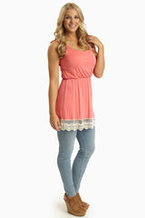 Coral Crochet Trim Tank Top