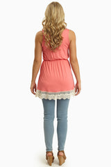 Coral Crochet Trim Tank Top