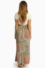 Neon Coral Paisley Print Bottom Maxi Dress