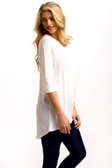 White Solid Chiffon Back Dolman Sleeve Top