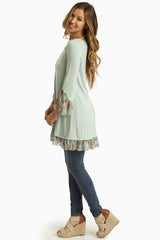 Mint Green Floral Chiffon Trim Top