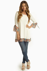 Ivory Floral Chiffon Trim Top