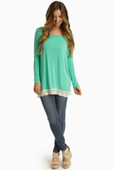 Mint Green Lace Trim Long Sleeve Top