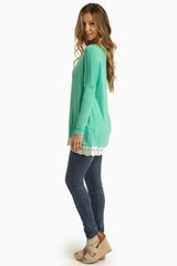 Mint Green Lace Trim Long Sleeve Top